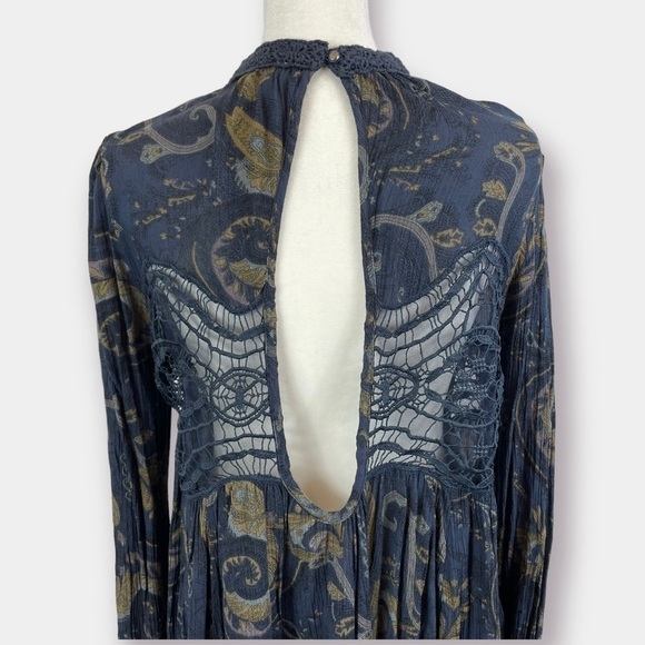 Free People Sweet Thing Baby Swing Dress Tunic Navy Paisley Size Small - Picture 6 of 9